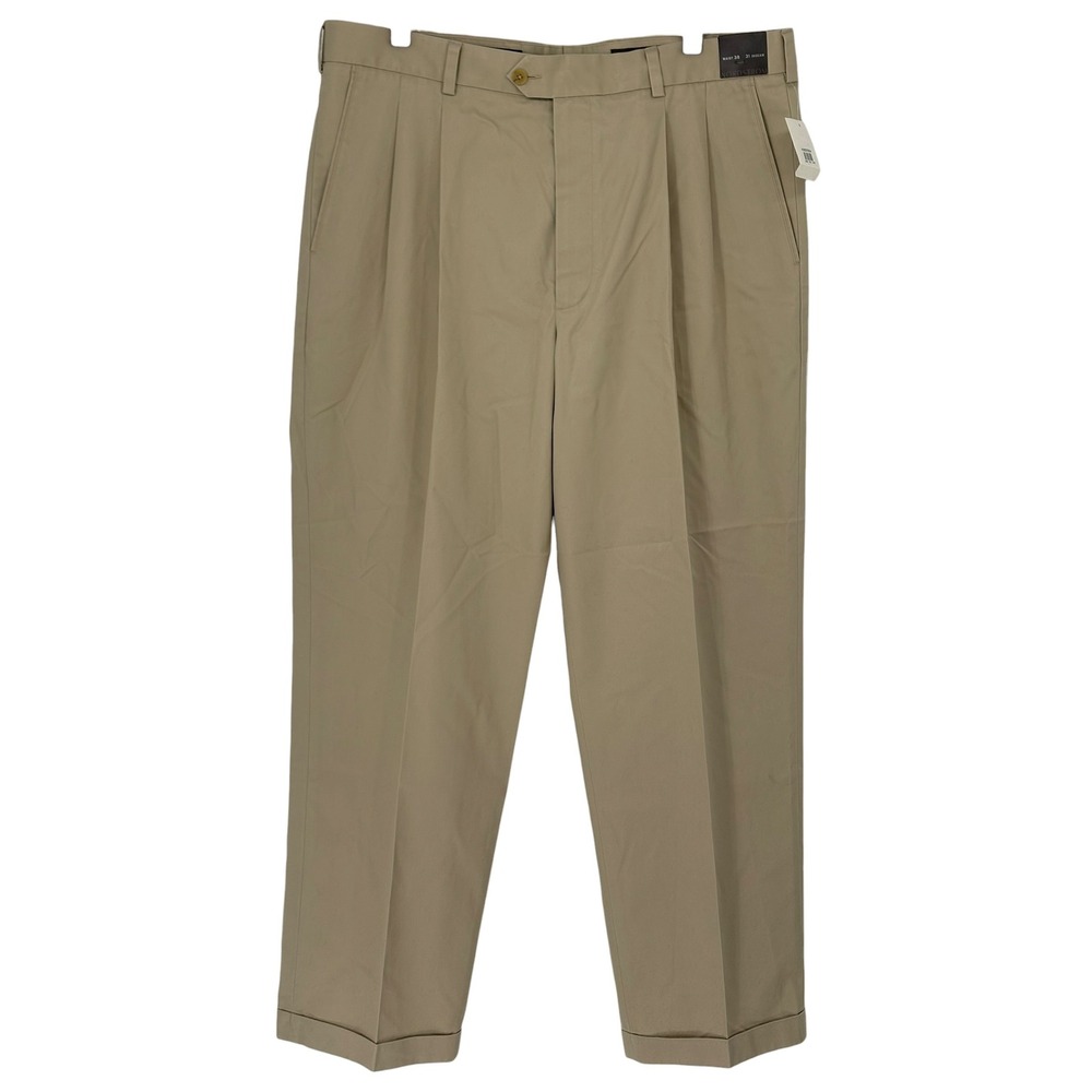 Nordstrom Smartcare Pleated Chinos Tan‎ Khaki 100% Cotton 38x31